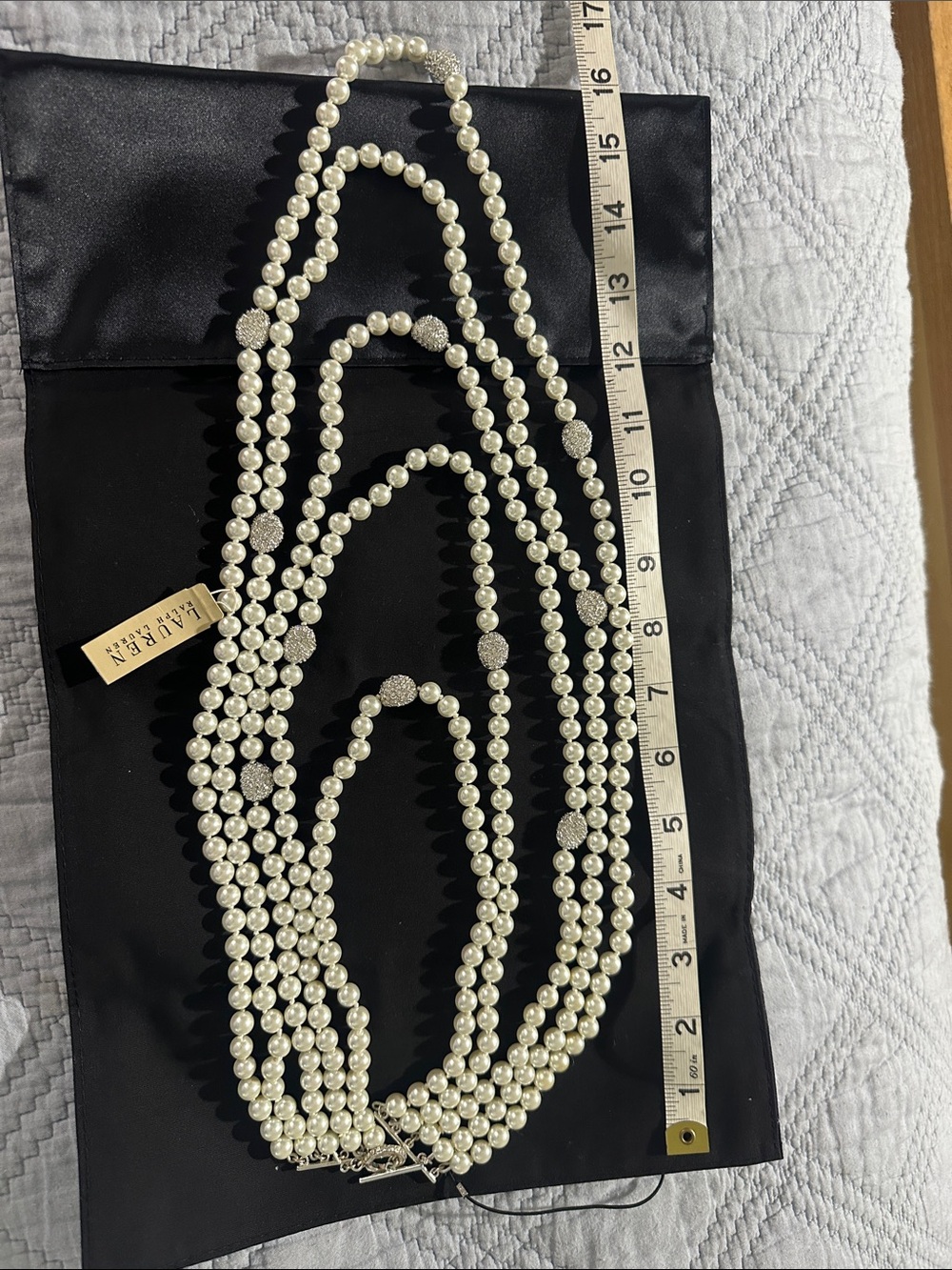 Lauren Ralph Lauren Cream Faux Pearl Multi-Strand Necklace with Sparkle Beads